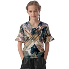 Architecture Buildings City Kids  V-neck Horn Sleeve Blouse by Amaryn4rt