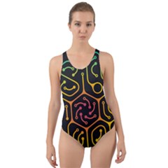 Circuit Hexagonal Geometric Pattern Background Pattern Cut-out Back One Piece Swimsuit by Vaneshop