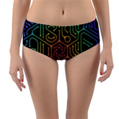 Circuit Hexagonal Geometric Pattern Background Pattern Reversible Mid-waist Bikini Bottoms by Vaneshop