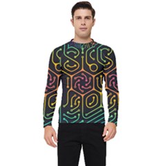 Circuit Hexagonal Geometric Pattern Background Pattern Men s Long Sleeve Rash Guard by Vaneshop