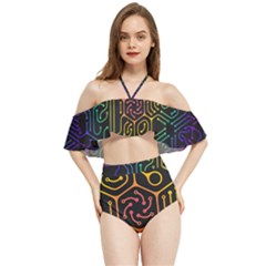 Circuit Hexagonal Geometric Pattern Background Pattern Halter Flowy Bikini Set  by Vaneshop