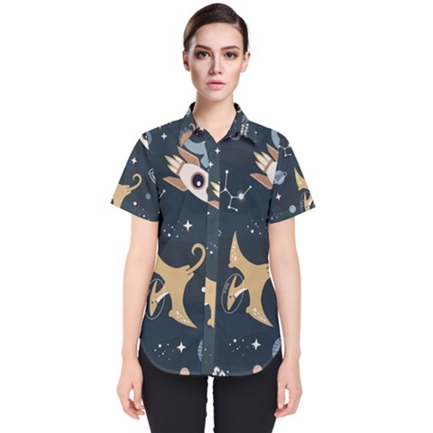 Space Theme Art Pattern Design Wallpaper Women s Short Sleeve Shirt by Proyonanggan