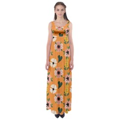 Flower Orange Pattern Floral Empire Waist Maxi Dress by Dutashop