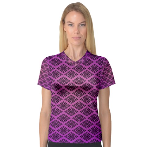 Pattern Texture Geometric Patterns Purple V-neck Sport Mesh T-shirt by Dutashop