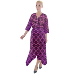 Pattern Texture Geometric Patterns Purple Quarter Sleeve Wrap Front Maxi Dress by Dutashop