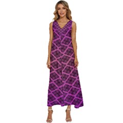 Pattern Texture Geometric Patterns Purple V-neck Sleeveless Loose Fit Overalls by Dutashop