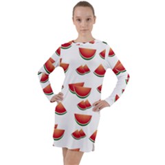 Summer Watermelon Pattern Long Sleeve Hoodie Dress by Dutashop