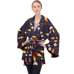 Flower Buds Floral Background Long Sleeve Velvet Kimono  by Bajindul