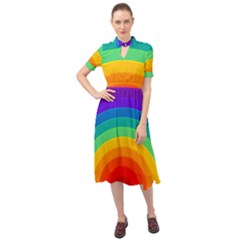 Rainbow Background Colorful Keyhole Neckline Chiffon Dress by Bajindul