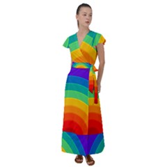 Rainbow Background Colorful Flutter Sleeve Maxi Dress by Bajindul