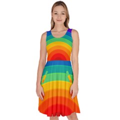 Rainbow Background Colorful Knee Length Skater Dress With Pockets by Bajindul