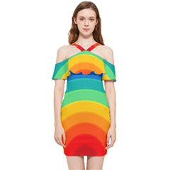 Rainbow Background Colorful Shoulder Frill Bodycon Summer Dress by Bajindul