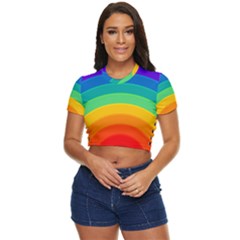 Rainbow Background Colorful Side Button Cropped T-shirt by Bajindul