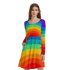 Rainbow Background Colorful Long Sleeve Knee Length Skater Dress With Pockets by Bajindul