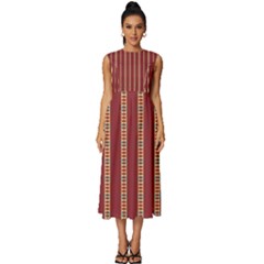 Pattern Background Red Stripes Sleeveless Round Neck Midi Dress by Amaryn4rt