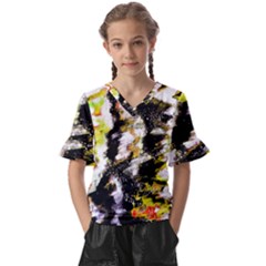 Canvas Acrylic Digital Design Art Kids  V-neck Horn Sleeve Blouse by Amaryn4rt