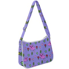 Flower Pink Pig Piggy Seamless Zip Up Shoulder Bag by Ravend