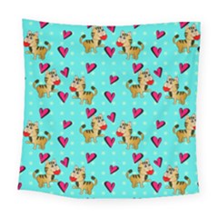 Cat Love Pattern Square Tapestry (large) by Ravend