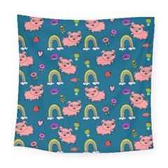 Flowers Pink Pig Piggy Seamless Square Tapestry (large) by Ravend