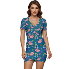 Flowers Pink Pig Piggy Seamless Low Cut Cap Sleeve Mini Dress by Ravend