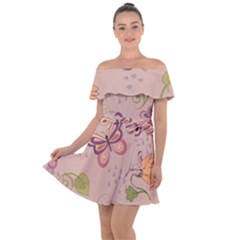 Butterfly Background Pattern Texture Off Shoulder Velour Dress by Ravend