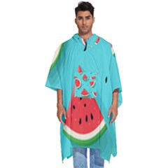 Watermelon Fruit Slice Men s Hooded Rain Ponchos by Ravend