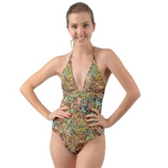 Art Modern Painting Acrylic Canvas Halter Cut-out One Piece Swimsuit by Amaryn4rt