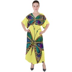 Butterfly Mosaic Yellow Colorful V-neck Boho Style Maxi Dress by Amaryn4rt