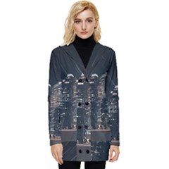 Time Lapse Photo Of City Button Up Hooded Coat  by Modalart