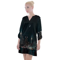 Skyline Photography Of Buildings Open Neck Shift Dress by Modalart