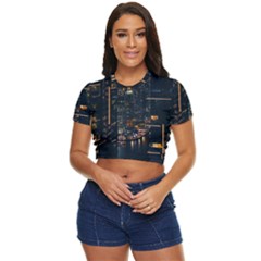 Photo Of Buildings During Nighttime Side Button Cropped T-shirt by Modalart