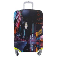 Roadway Surrounded Building During Nighttime Luggage Cover (medium) by Modalart