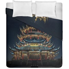 Blue Yellow And Green Lighted Pagoda Tower Duvet Cover Double Side (california King Size) by Modalart