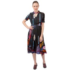 Roadway Surrounded Building During Nighttime Keyhole Neckline Chiffon Dress by Modalart