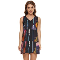 Roadway Surrounded Building During Nighttime Tiered Sleeveless Mini Dress by Modalart