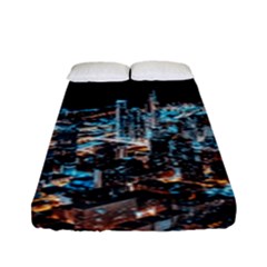 Aerial Photography Of Lighted High Rise Buildings Fitted Sheet (full/ Double Size) by Modalart