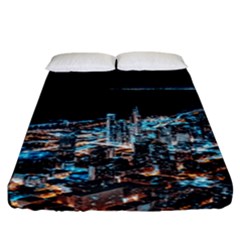 Aerial Photography Of Lighted High Rise Buildings Fitted Sheet (california King Size) by Modalart