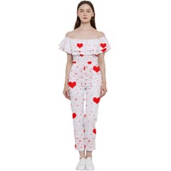 Hearts Romantic Love Valentines Bardot Ruffle Jumpsuit by Ndabl3x