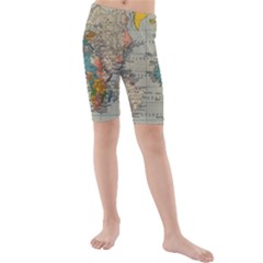 Vintage World Map Kids  Mid Length Swim Shorts by Ndabl3x