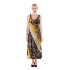 Yellow And Black Bees On Brown And Black Sleeveless Maxi Dress by Ndabl3x