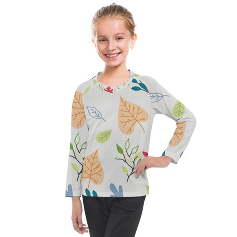 Leaves Plants Background Branches Kids  Long Mesh T-shirt by Grandong