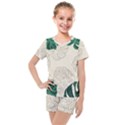 Leaves Monstera Background Kids  Mesh T-Shirt and Shorts Set View1