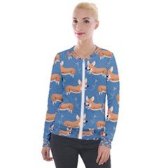 Corgi Patterns Velvet Zip Up Jacket by Ndabl3x