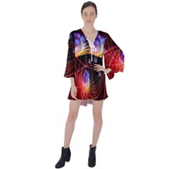 Physics Quantum Physics Particles V-neck Flare Sleeve Mini Dress by Sarkoni