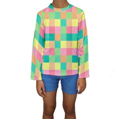 Checkerboard Pastel Square Kids  Long Sleeve Swimwear by Grandong