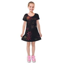 Christmas Background Motif Star Kids  Short Sleeve Velvet Dress by Amaryn4rt