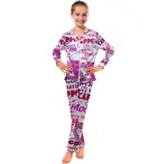 Coffee Cup Lettering Coffee Cup Kids  Satin Long Sleeve Pajamas Set by Amaryn4rt