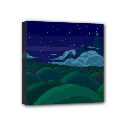 Adventure Time Cartoon Night Green Color Sky Nature Mini Canvas 4  X 4  (stretched) by Sarkoni