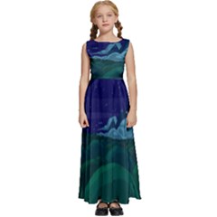 Adventure Time Cartoon Night Green Color Sky Nature Kids  Satin Sleeveless Maxi Dress by Sarkoni