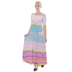 Pink And White Forest Illustration Adventure Time Cartoon Half Sleeves Maxi Dress by Sarkoni